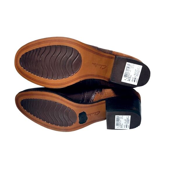 Clarks Artisan Maypearl Lilac Ankle Booties Brown Leather Suede Wms Size 7.5 NWT - Picture 5 of 7